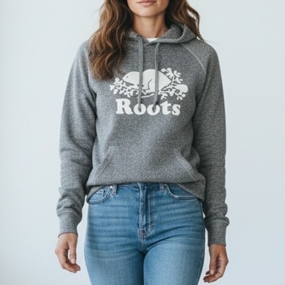 ROOTS‎ Athletics Salt & Pepper Pullover Hoodie Beaver Logo Women's S
